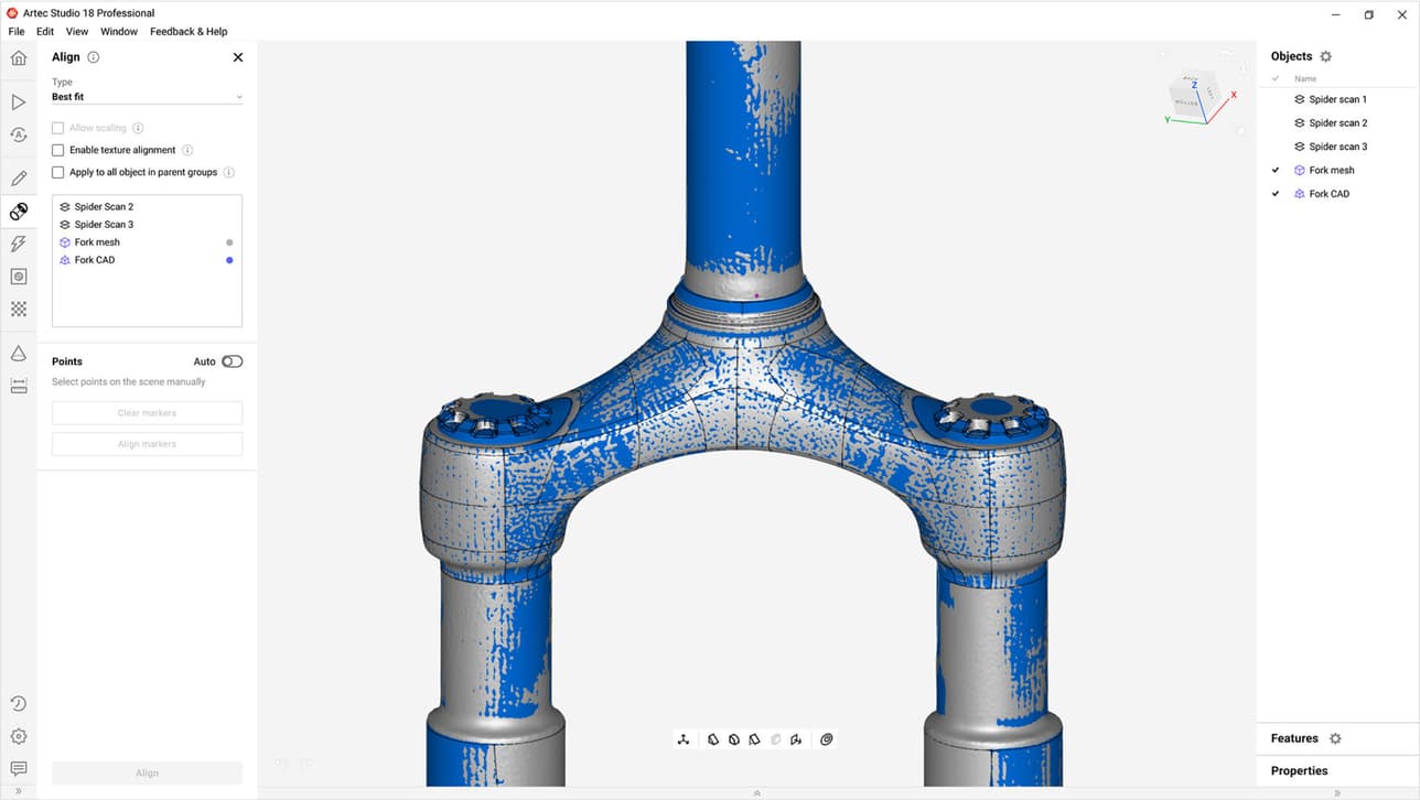 Professional handheld 3D scanner scanning an automotive part